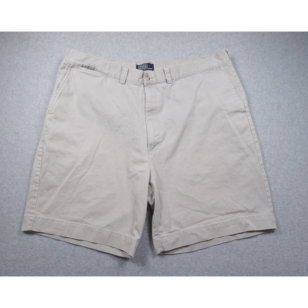 Polo Ralph Lauren Men 42 Philip Chino Shorts Beige Khaki Cotton Twill Flat Front